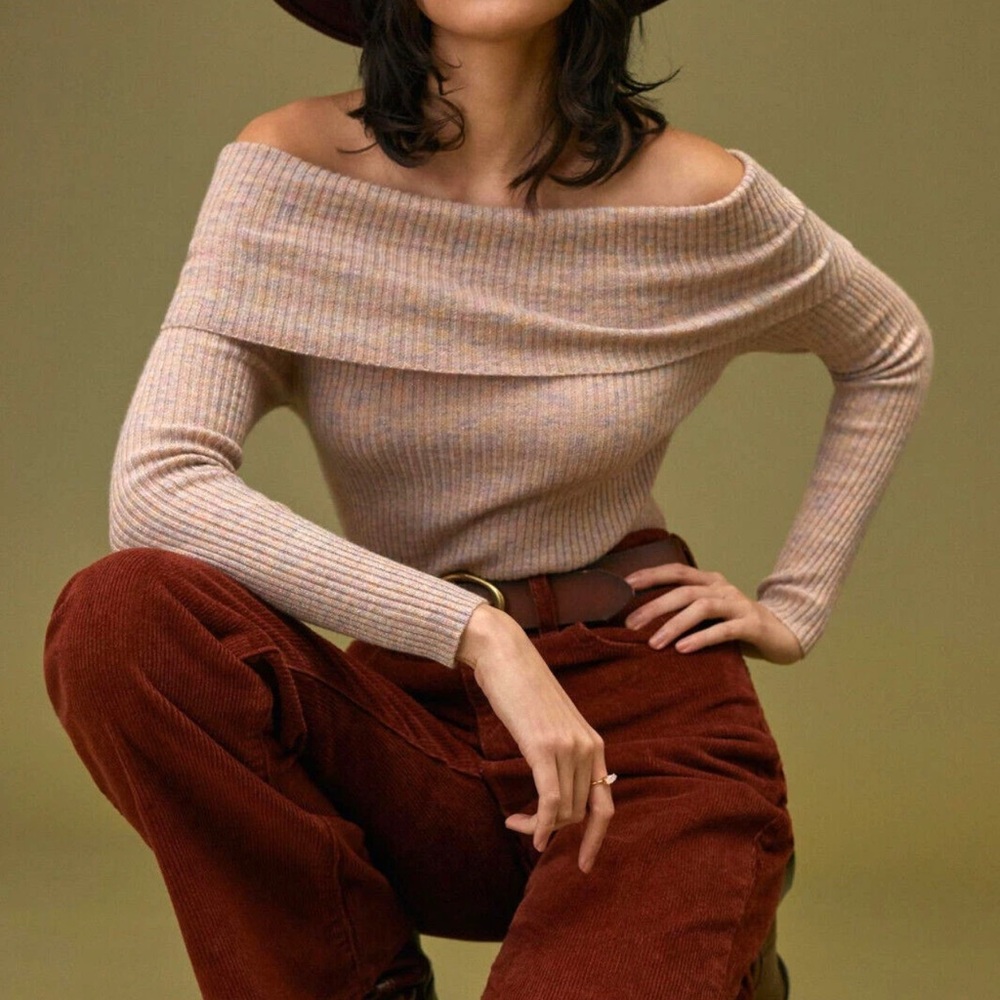 Anthropologie Maeve The Cashmere Collection Off‎ Shoulder pink Sweater Small